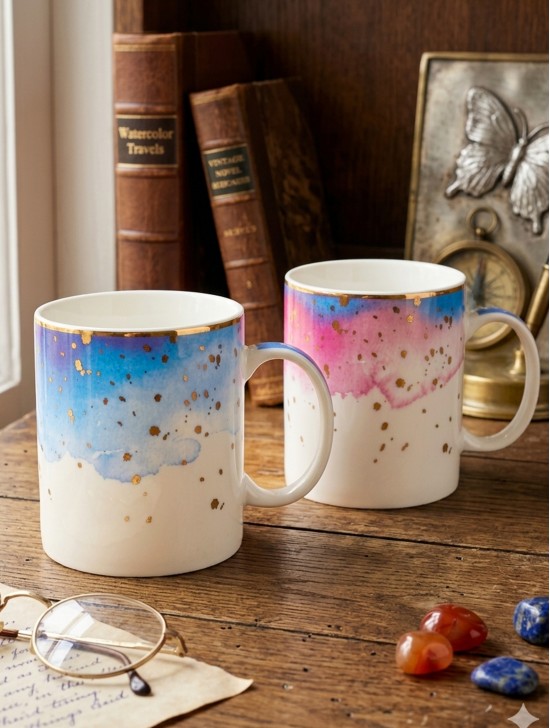 He & She Matching Porcelain Mug Set With Gift Box